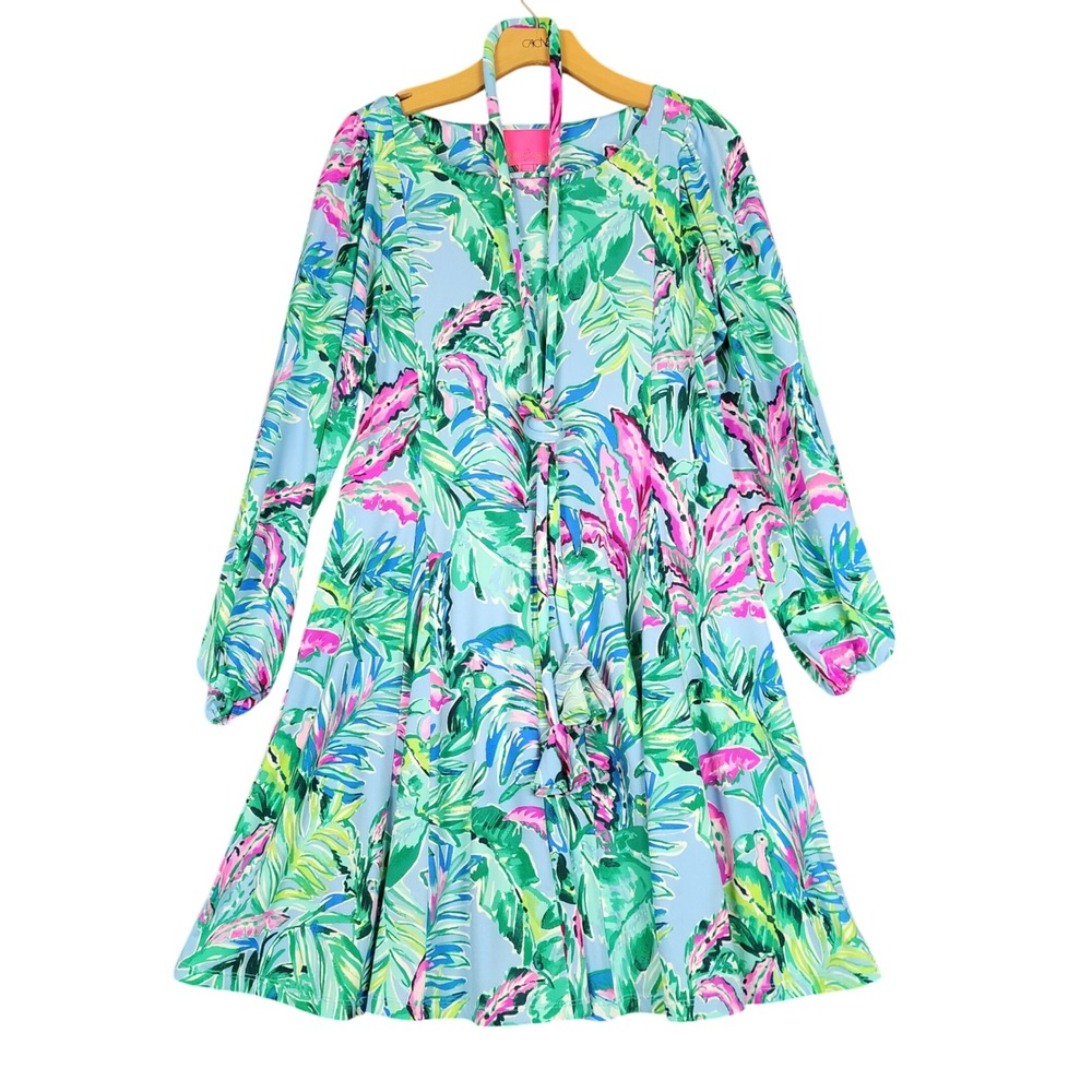 Lilly Pulitzer Womens Small Blue Green Pink Tropical Palm Print Mini‎ Dress S